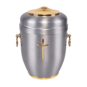 Urna de cremación de diseño cruzado de gran venta para Memorial familiar, urna de recuerdo de Metal con acabado dorado y gris para Memorial digno - Product Image 1