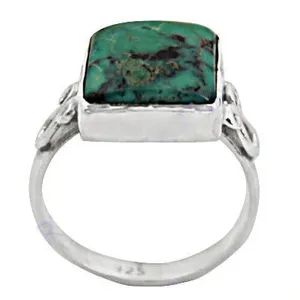 Anillo de Plata 925 con Turquesa en Racimo para Mujer, Joyería Fina con Piedra Tallada, Bañado en Rodio, Anillo de Regalo - Product Image 2