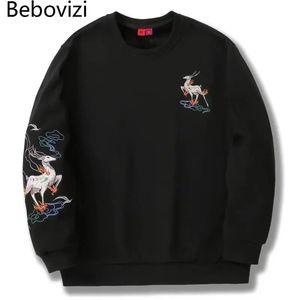 Estilo chino Sika ciervo bordado polar Sudadera con capucha hombres Streetwear pulóver algodón Casual japonés Sudadera con capucha - Product Image 1
