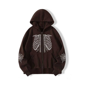 2025 nouveauté qualité supérieure français éponge coton strass logo à capuche fabricants Streetwear surdimensionné fermeture éclair sweats à capuche - Product Image 5