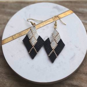 Boho <b>bead</b> earrings with <b>turquoise</b> design andy cascading fringe, unique jewelry gift - Product Image 1