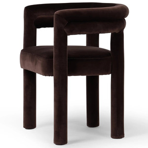 Chaise de salle à manger moderne en velours, chaise d'appoint rembourrée, fauteuil à dossier incurvé pour salle à manger, villa, hôtel - Product Image 4