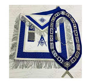 MASONIC REGALIA MASTER MASON APRON Biru dengan Rantai Kerah & JEWEL Regalia Celemek Rumah Biru, MASTER MASON Rumah Biru