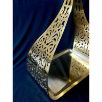 Plateau de service décoratif multifonctionnel en métal doré brillant, style turc moderne, idéal pour restaurants, Ramadan, mariages - Vente chaude directe usine