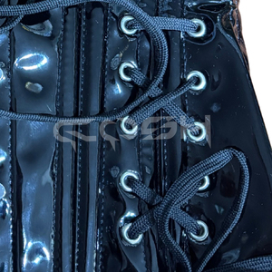 Corset amincissant en PVC noir brillant personnalisé avec baleines en acier, ajustement avant et sur les hanches - Product Image 4