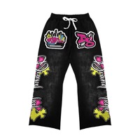 Conjunto de ropa de calle unisex lavado con ácido chándal recortado con capucha de gran tamaño y pantalones de chándal apilados