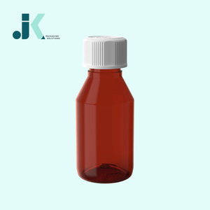 ขวดน้ำเชื่อมทรงกลม PET บรรจุ100มล. พร้อมฝาปิด CR สีเหลืองอำพันบริการ ODM M0772 - Product Image 1