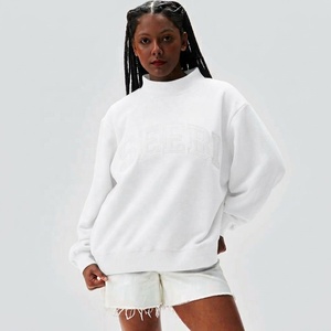 Sweat-shirt décontracté à col montant pour femme, coupe oversize, en molleton de coton à manches longues, vente en gros pour l'automne - Product Image 2
