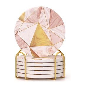 Modern Antique Finish White Marble Coaster with Classic Golden Brass Line Excellent for Tea Drinks <b>Waterproof</b> Kitchen <b>Mats</b> Pads - Product Image 3