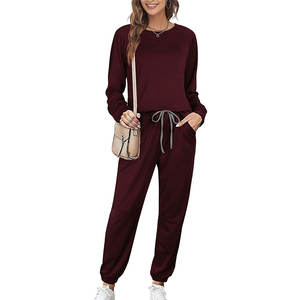 Conjunto de chándal de lana de algodón a la moda personalizado de alta calidad nuevo conjunto de chándal de mujer de Color sólido a la moda - Product Image 2