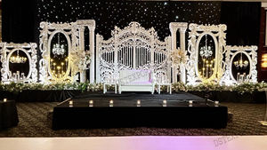 Décoration de scène de mariage indien Nikah pour l'extérieur Mariage musulman traditionnel Décoration de scène Walima Jardin extérieur Thème Scène de mariage - Product Image 5