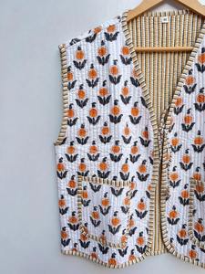 Chaqueta sin Mangas Acolchada con Estampado de Bloques Hecha a Mano en India, Estilo Boho, Nuevo Estilo, Chaqueta de Algodón - Product Image 2