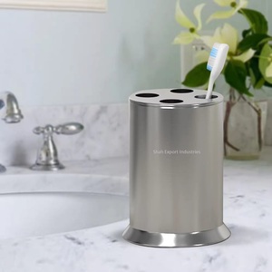 Look chic porte-brosse à dents rond support de brosse à dents organisateur porte-brosse à dents en métal pour la maison hôtel salle de bain utilisation - Product Image 1