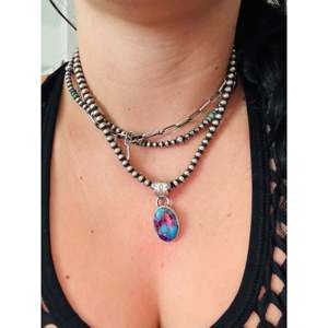 Pendentif Turquoise Mohave et Diamant Style Sud-Ouest, Plaqué Or Rose, Platine et Rhodium, Sertissage Clos, Argent Sterling, Bijou Tendance - Product Image 2