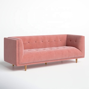 Divano Nordico Futon Imbottito in Velluto Rosa Chesterfield Sezionale Quadrato per Soggiorno Villa Park - Product Image 5