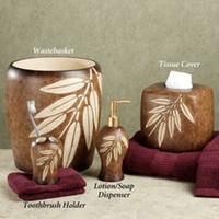 Ensemble d'accessoires de salle de bain en bois gravé de feuilles pour décoration Ensemble de salle de bain de luxe pour la maison ou l'hôtel