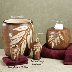 Ensemble d'accessoires de salle de bain en bois gravé de feuilles pour décoration Ensemble de salle de bain de luxe pour la maison ou l'hôtel - Product Image 1