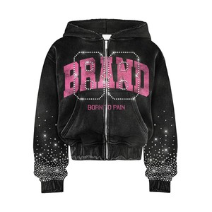 Strass personnalisés vintage dernière conception ensemble de jogging sérigraphie lavage à l'acide surdimensionné lourd GSM coton polaire unisexe survêtement - Product Image 6