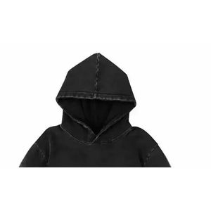 Exquis Vintage Distressed Acide Lavé Hommes Cropped Hoodie avec Logo Personnalisé Broderie Loose Fit Streetwear Raw Hem Plain Dyed - Product Image 3