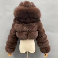 Abrigo corto de invierno para mujer, de lujo y calidad, con capucha, de piel sintética de lana teñida y algodón, con cremallera, corto, esponjoso, sin relleno, con piezas desmontables