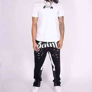 Pantalons de survêtement décontractés pour hommes de haute qualité, style streetwear, empilés, en toile, taille élastique, coupe évasée, poids lourd, rayures contrastées - Product Image 6