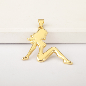 Liontin Siluet Wanita Berlapis Emas QIKU dengan Zirkonia Kubik, Figur Wanita Bergaya, Perhiasan Fashion untuk Kalung DIY Grosir - Product Image 4