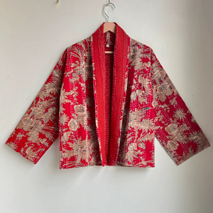 แจ็กเก็ตชุดกิโมโนลายดอกไม้สีแดงเสื้อแจ็คเก็ตแบบเปิดด้านหน้าสั้นเสื้อโค้ทญี่ปุ่นผ้าฝ้ายใหม่สำหรับสตรีเทศกาลของขวัญคริสต์มาส - Product Image 5