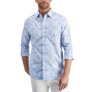 Camicia Casual da Uomo Blu 100% Cotone con Stampa a Medaglione, Taglia 2XL, in Tessuto Popeline Traspirante, Stile Elegante - Product Image 1