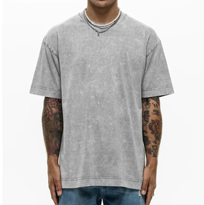 Proveedor al por mayor ácido lavado camiseta Casual hombres manga corta Vintage Oversize Camiseta 100% algodón Pin en ácido lavado camisa - Product Image 1