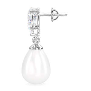 NOVAMART Fine 925 Sterling Silver Pearl <b>Drop</b> Earrings with Rhodium Plating for Swiss Zirconia Screw <b>Back</b>-Gift Women & Girls Whol - Product Image 3
