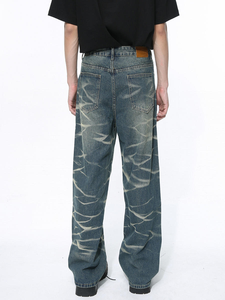 Pantalón de mezclilla suelto recto holgado para hombre ropa de calle de tela amigable pierna ancha 100% algodón solapa bolsillo lateral Cargo Jeans logotipo personalizado - Product Image 3