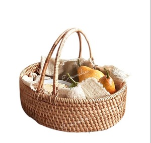 Small Rustic Modern Style Portable Rattan Storage <b>Basket</b> Handwoven Bamboo Fruit Picker for Picnics Food <b>Handled</b> Fruit <b>Basket</b> - Product Image 3