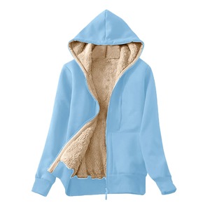 Couleur unie réversible recadrée fermeture éclair à manches longues hiver chaud en peluche sweat-shirt lourd 100% coton hiver polaire sweats à capuche - Product Image 5