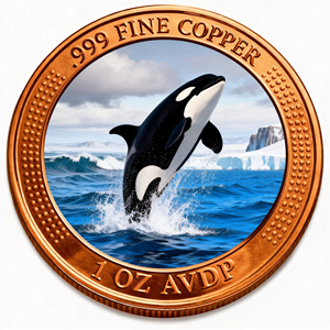 Moneda de cobre personalizada de 1 onza, diseño interior impreso UV con marco de alto relieve, colección de animales, orca redonda, directamente de fábrica. - Product Image 2