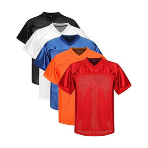 เสื้อฟุตบอลและฟุตบอลตาข่ายอเมริกันแบบพรีเมี่ยมสำหรับผู้ชายชื่อทีมและหมายเลขหน้าจอบ็อกซี่แขนสั้นสำหรับฝึกซ้อม - Product Image 1