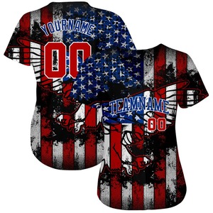 Camiseta de béisbol auténtica bandera americana águila 3D blanca real roja negra personalizada - Product Image 2