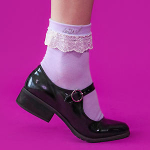 Chaussettes mi-mollet personnalisables en dentelle brodée pour femmes, antidérapantes, respirantes, écologiques, douces, à revers bouffant, OEM, en coton, pour usage quotidien - Product Image 3