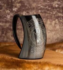 Top à la mode sculpté à la main en corne naturelle tasses à boire grande taille avec base en bois laque sans danger pour les aliments Style animal fait à la main et poli - Product Image 4