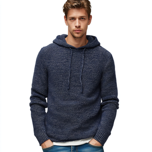 Suéter de punto de algodón con capucha de peso pesado para hombres Ecológico a prueba de viento con diseño de cremallera Suéter transpirable - Product Image 1