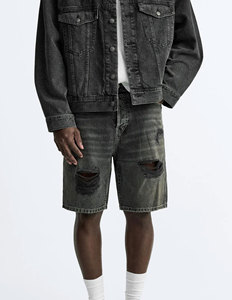 กางเกงยีนส์ขายาวสำหรับผู้ชายกางเกงขาสั้นผ้ายีนส์แนวสตรีทแบบวินเทจขาดๆออกแบบได้ตามต้องการฤดูร้อน - Product Image 5