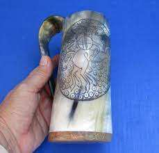 Jarra de cerveza de cerámica vikinga genuina de 16 Oz, agua y Cuerno para beber, borde dorado para fiesta, comprar copa de cerveza con cuerno, tamaño personalizado y tallado a mano - Product Image 5