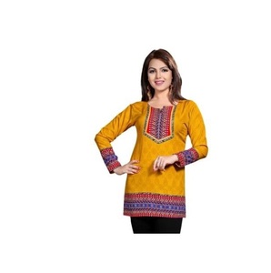 Nouveaux vêtements ethniques Kurti 100% pur coton pour dames avec travail à paillettes et impression numérique pour tenue de soirée du fournisseur indien - Product Image 1