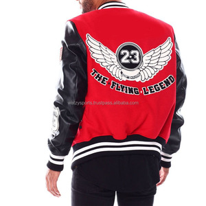 Hot Sale Black with Red Color Embroidery Logos <b>Patches</b> and Labels <b>Jacket</b> for Men Wool Letterman Real Leather Varsity <b>Jackets</b> - Product Image 4