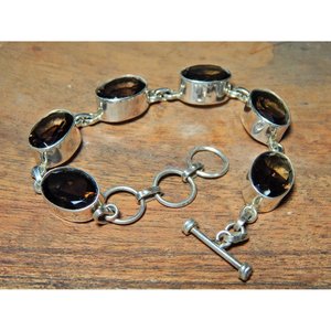 Pulsera de cuentas de piedras preciosas facetadas ahumadas de plata de ley 925, regalo de joyería de moda para - Product Image 5
