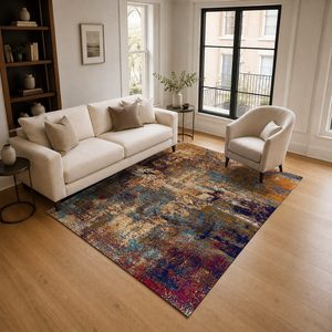 Alfombra de Chenilla Lavable a Máquina, Antideslizante, con Diseño Abstracto Contemporáneo Impreso Digitalmente, Color Rojo Borgoña, Modelo LXDP-1008 de RUGS DEPOT, Venta al Por Mayor - Product Image 2