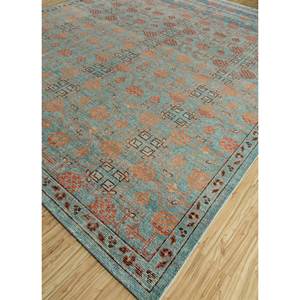 Alfombra de Lana Erbe con Diseño Geométrico Abstracto, Tejida a Mano, Rectangular Azul, para Sala de Estar, Modelo 3D, Hecha a Mano - Product Image 2