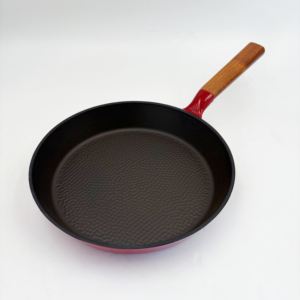 Poêle à frire ronde avec manche en bois Structure en pierre pour la cuisine <span class=keywords><strong>ou</strong></span> le camping Vente en gros Nouveau design en <span class=keywords><strong>fonte</strong></span> <span class=keywords><strong>émaillée</strong></span> - Product Image 2