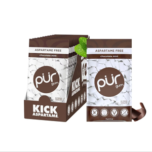 Goma PUR |   Chicle Sin Aspartamo |   100% Xilitol |   Goma de mascar con sabor a menta y chocolate natural, 55 piezas (paquete de 12) - Product Image 1