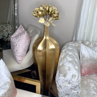 Vases élégants en fibre de verre dorés de luxe pour centre de table de mariage, pots de fleurs géants pour l'intérieur de la maison