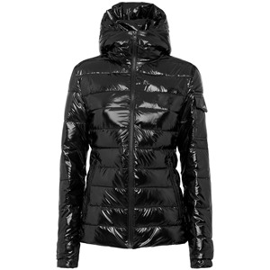Women's <b>Black</b> Quilted Hooded Puffer <b>Jacket</b> Full Sleeve Zipper Closure Winter Wear Waterproof Breathable Women Shiny Bubble Coat - Product Image 3